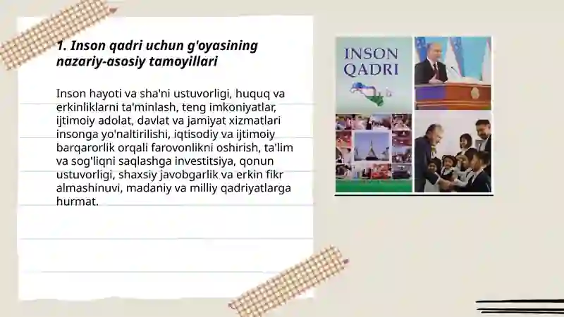 Inson qadri uchun" g'oyasi - Yangi O'zbekiston taraqqiyot strategiyasining bosh tamoyili 3