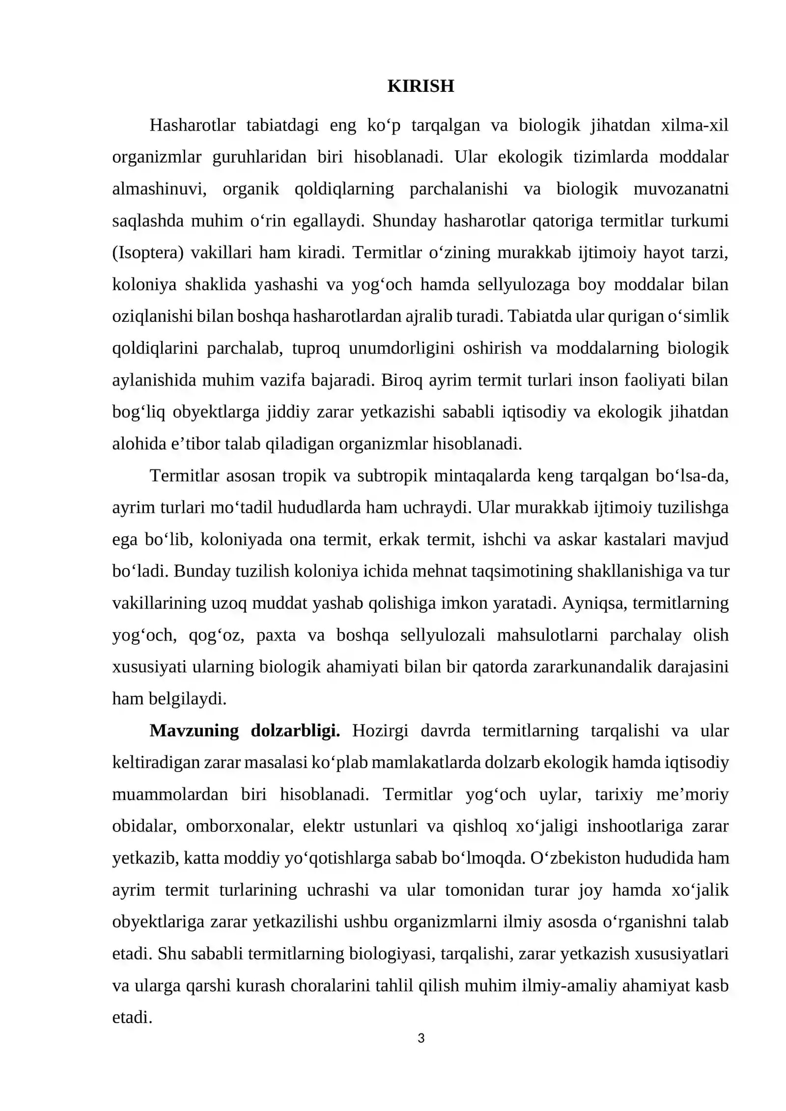 Termitlar turkumi (Isoptera) turlari: tarqalishi, zararlari va qarshi kurash choralari 3