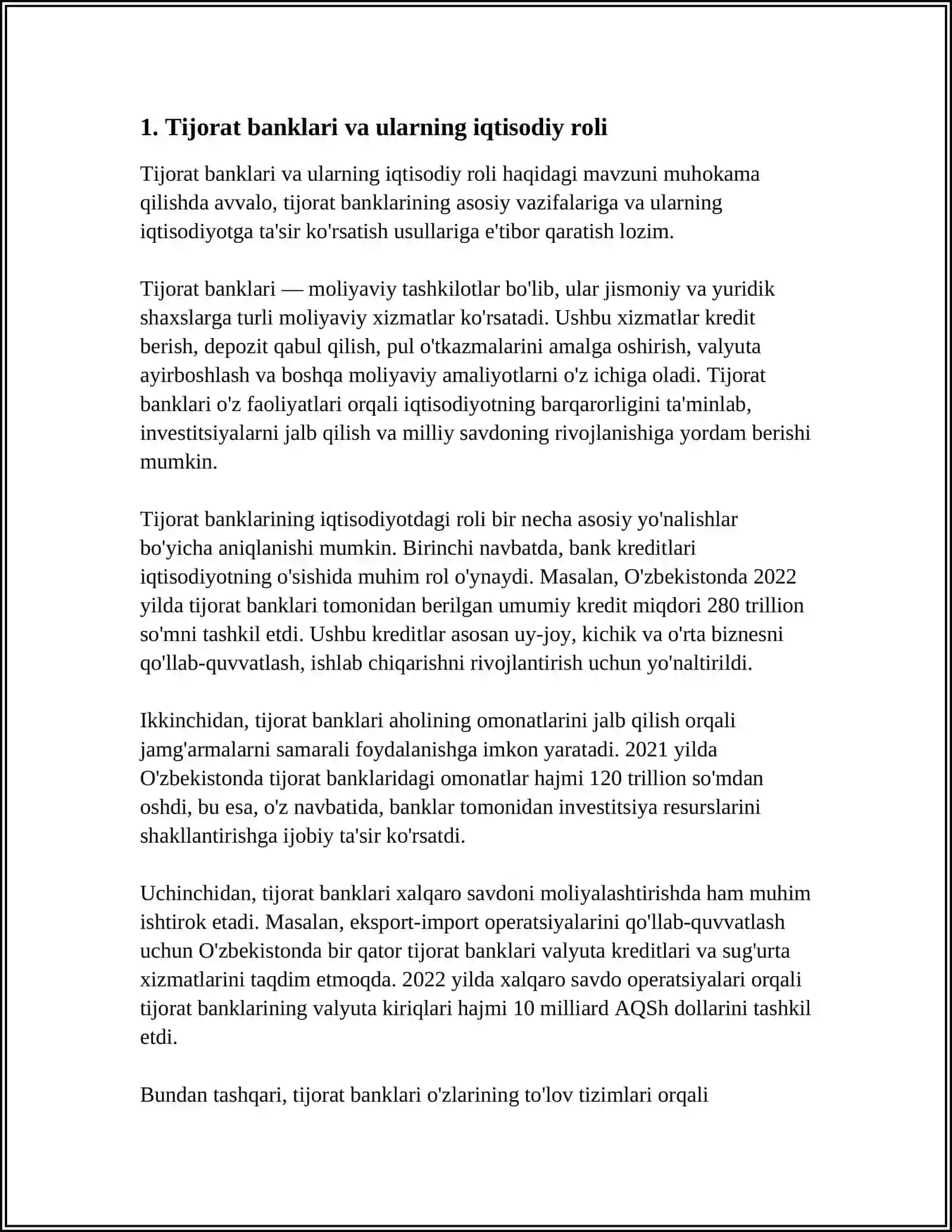 Tijorat banklari va ularning iqtisodiy roli 3