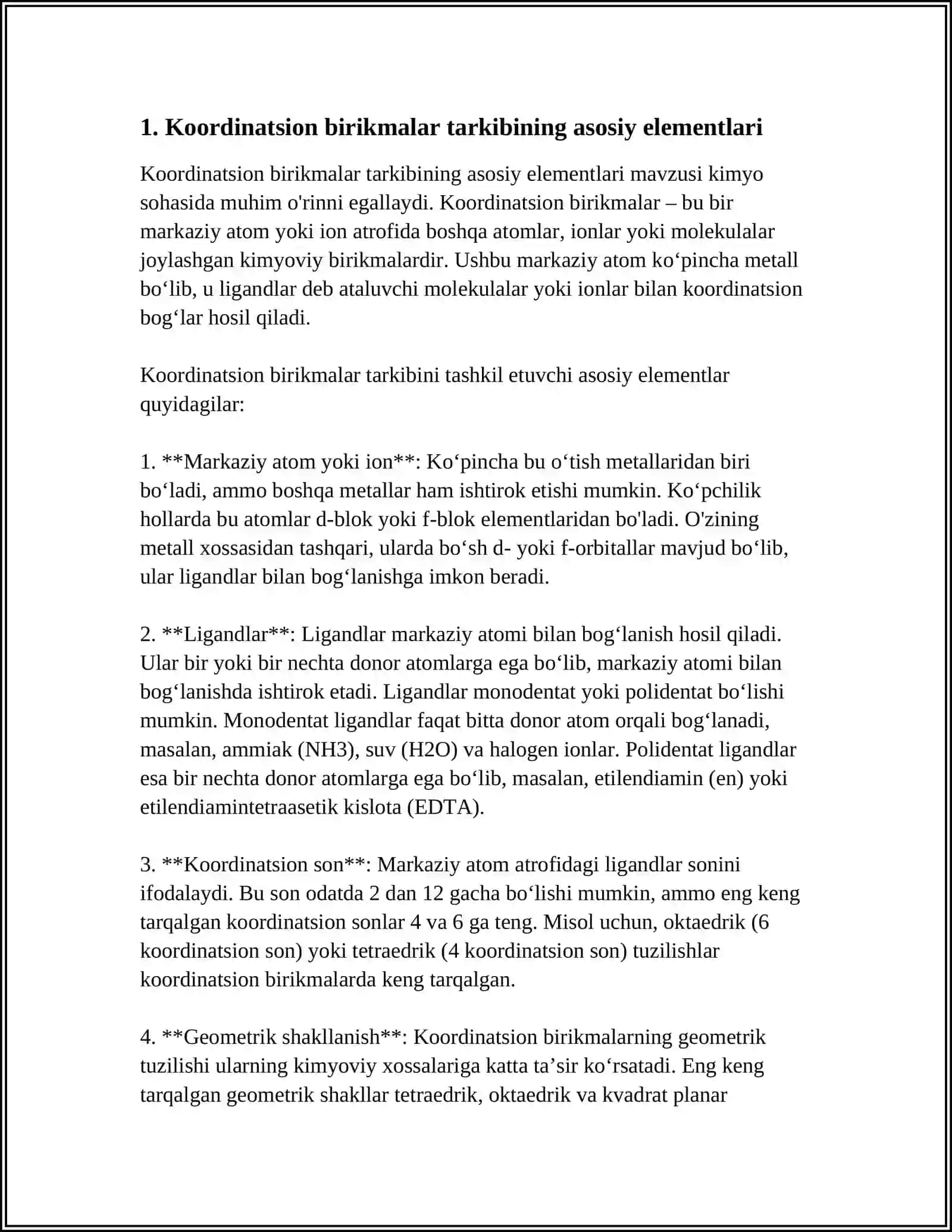 Koordinatsion birikmalar tarkibi 4