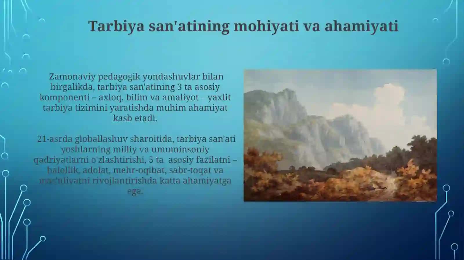 Tarbiya fanini o‘qitishda badiiy pedagogik imkoniyatlaridan foydalanish 3
