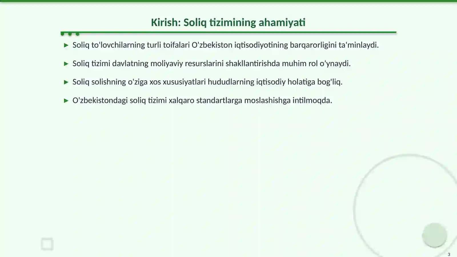 Soliq to'lovchilarning ayrim toifalariga va O'zbekiston Respublikasining ayrim hududlarida soliq solishning o'ziga xos xususiyatlari 3