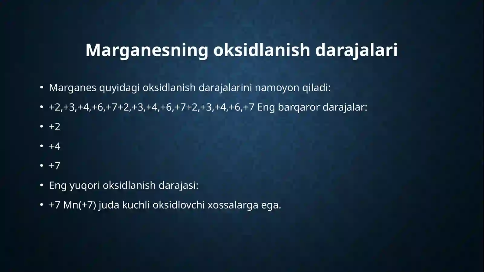 Marganes(VII) birikmalar va ularning xossalari 3