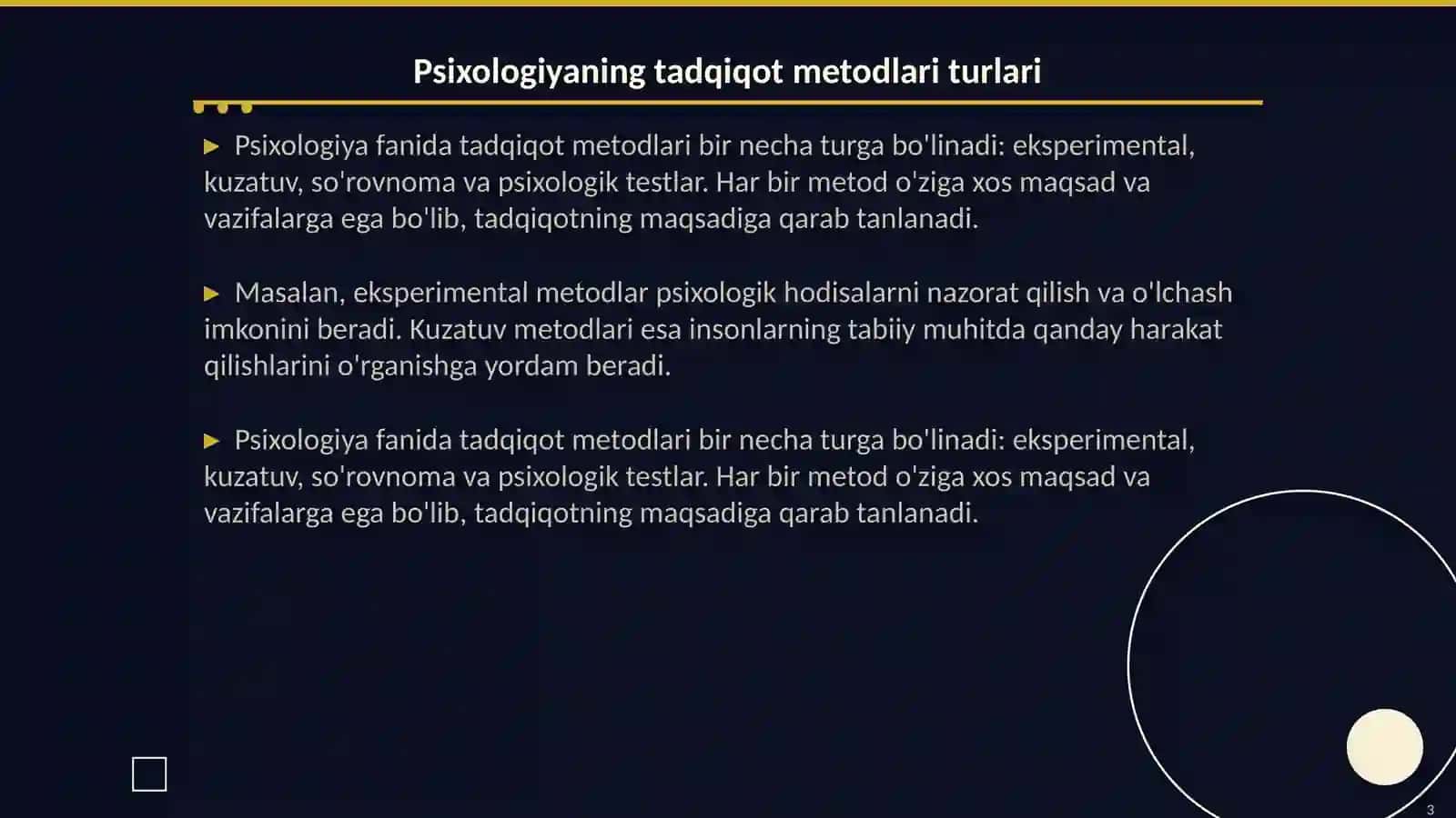 Psixologiya fanining tadqiqot metodlari va tarmoqlari 3