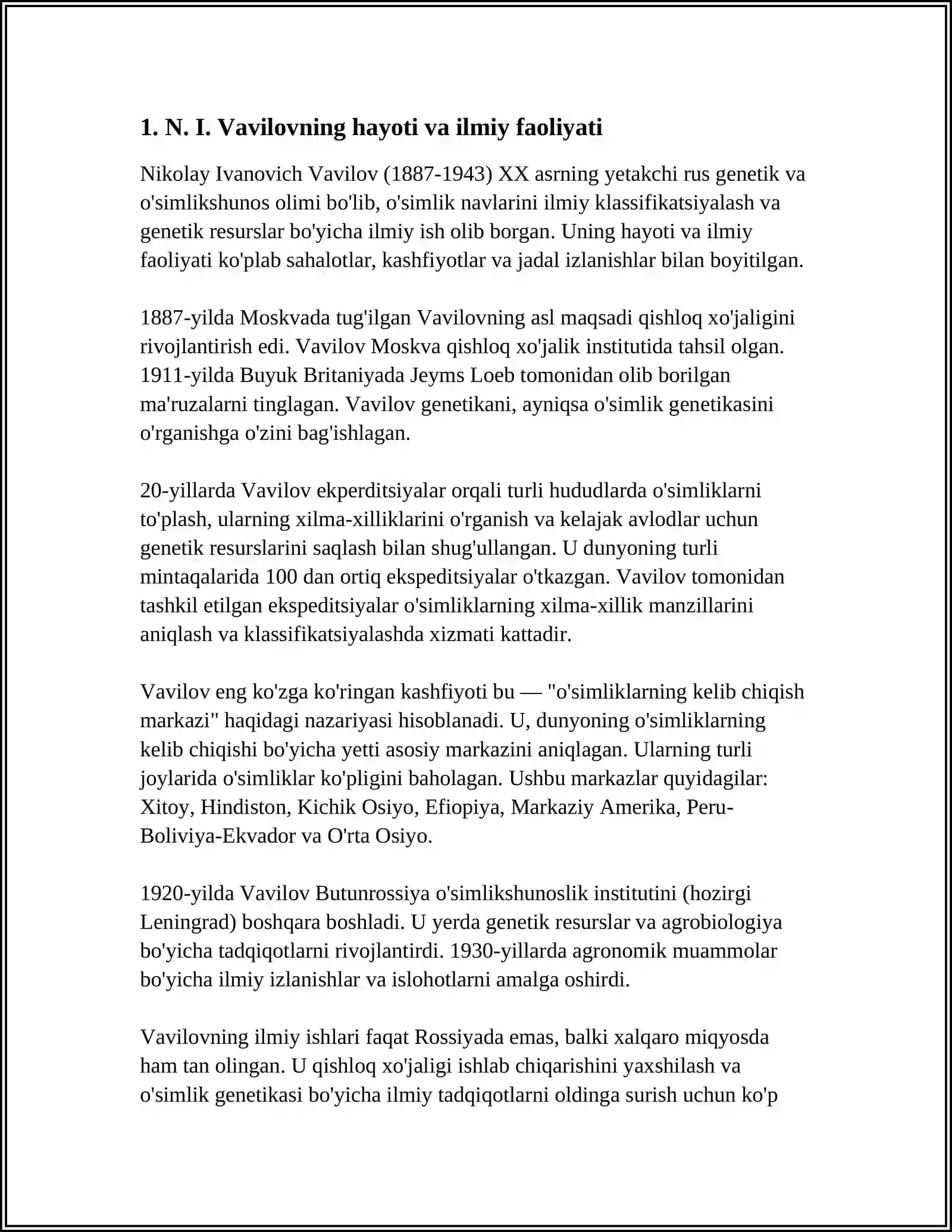 N. I. VAVILOVNING O'SIMLIKLARNI KELIB CHIQISH MARKAZLARI TO'G'RISIDAGI NAZARIYASI 3