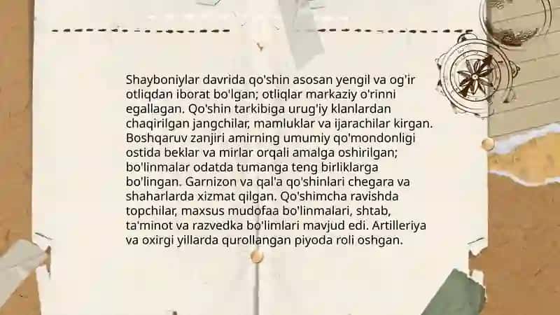 Shayboniylaning qo'shin tuzilishi va sud ishlari 3