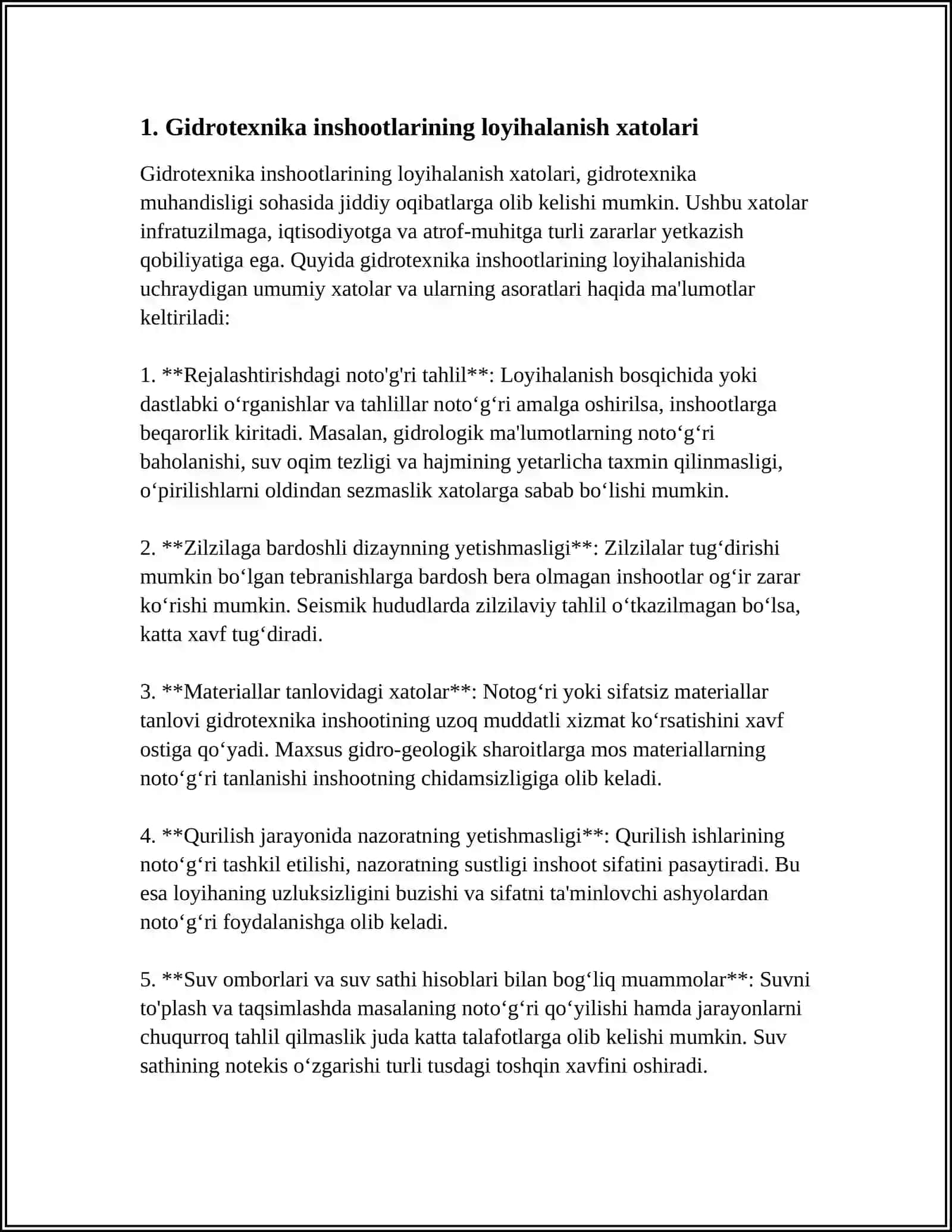 GIDROTEXNIKA INSHOOTLARI BILAN BOGʻLIQ AVARIYALARNING KELIB CHIQISH SABABLARI VA OMILLARI 3