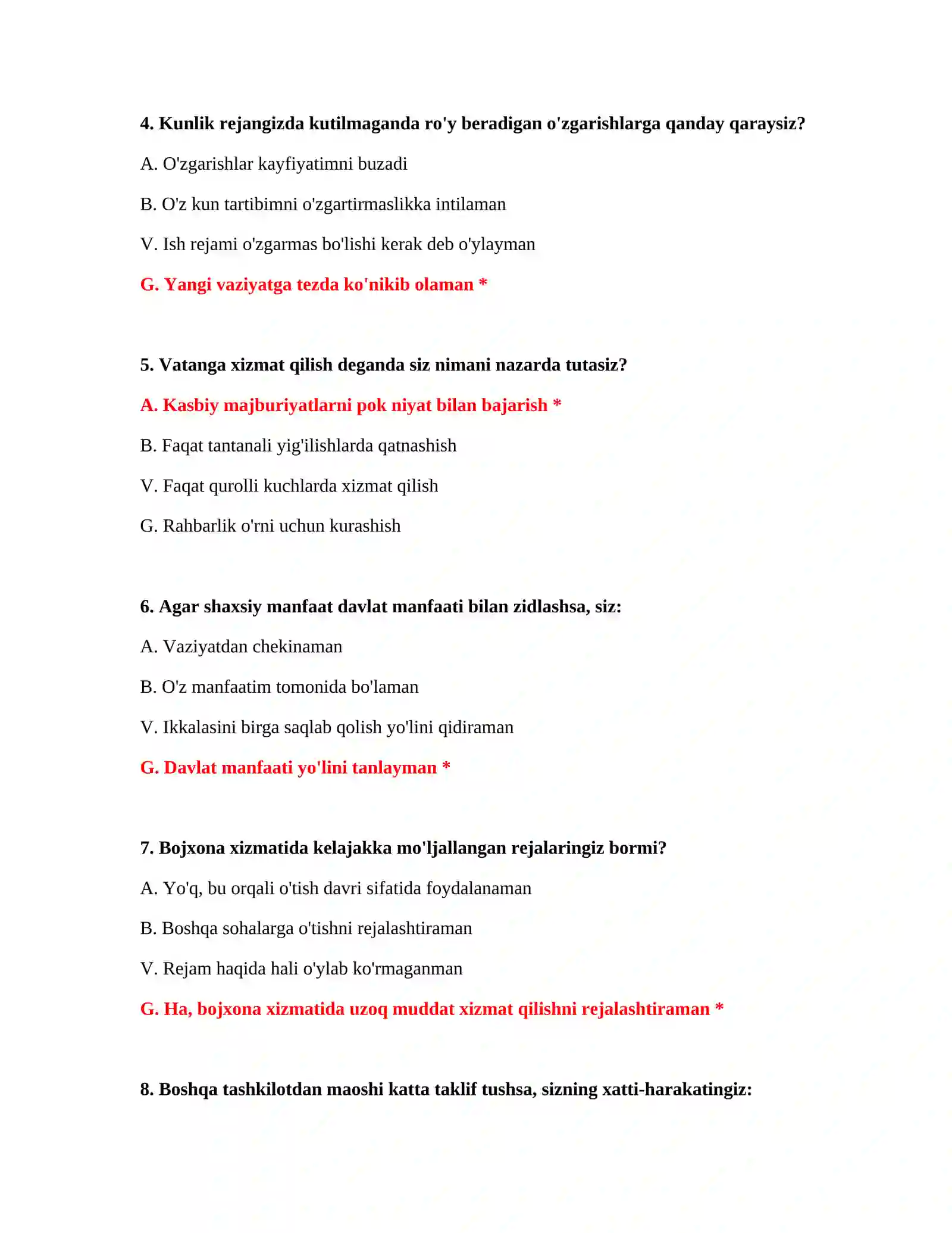 Bojxona testlari javoblari 500 ta 3