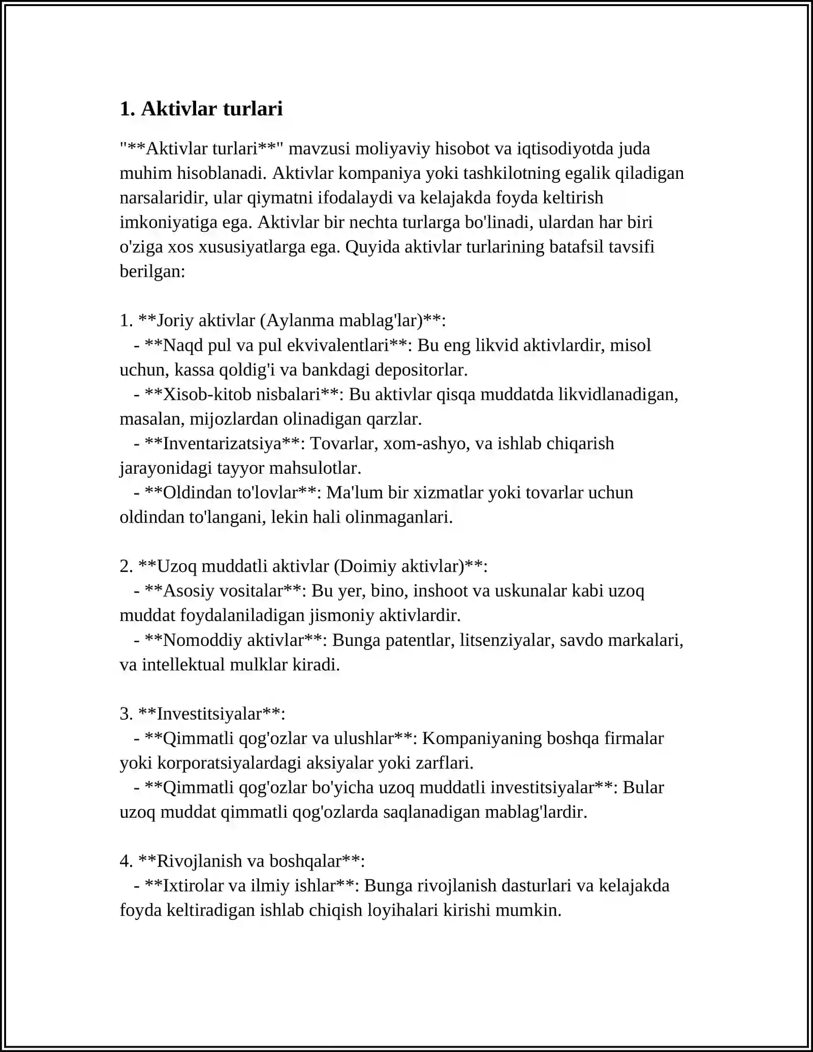 Aktivlar turlari 3