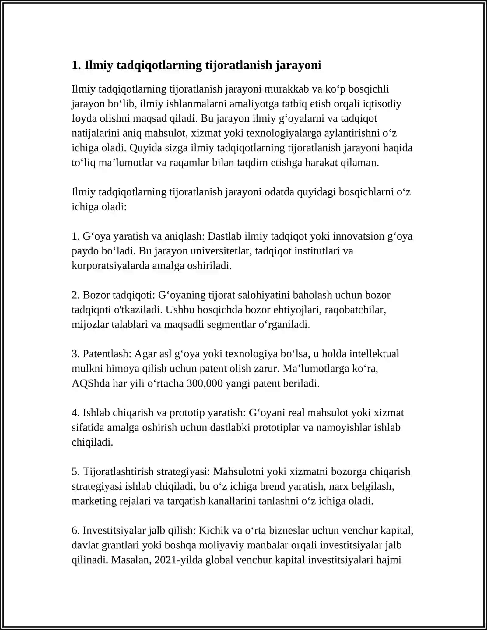 ILMIY TADQIQOTLARNI TIJORATLASHTIRISH USULLARI 3