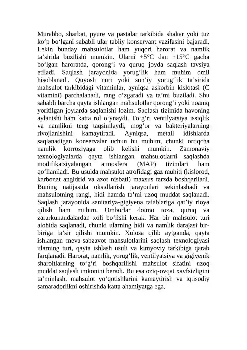 Qayta ishlangan meva - sabzavot maxsulotlarini saqlash texnologiyasi. 3