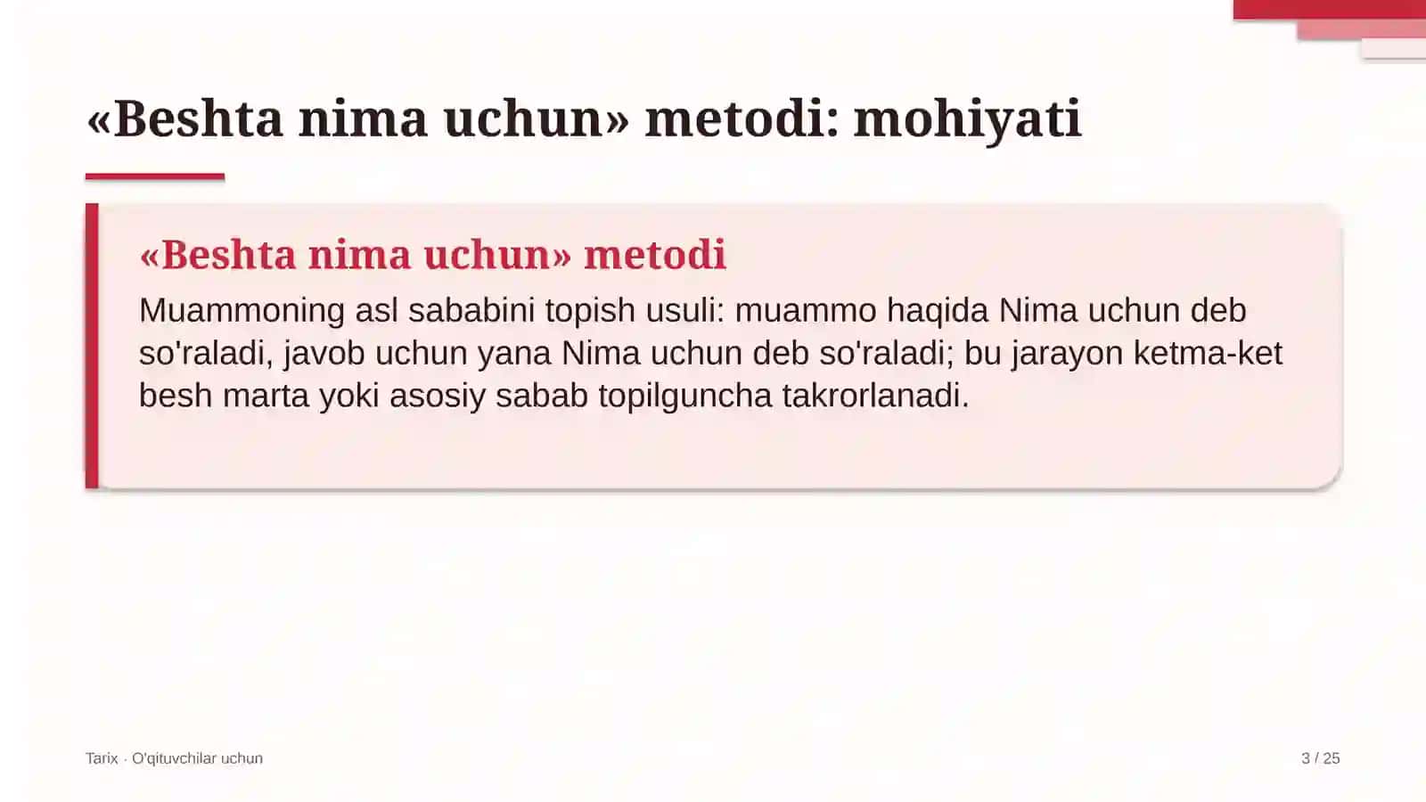 tarix darslarida beshta nima uchun metodidan foydalanish 9754 3