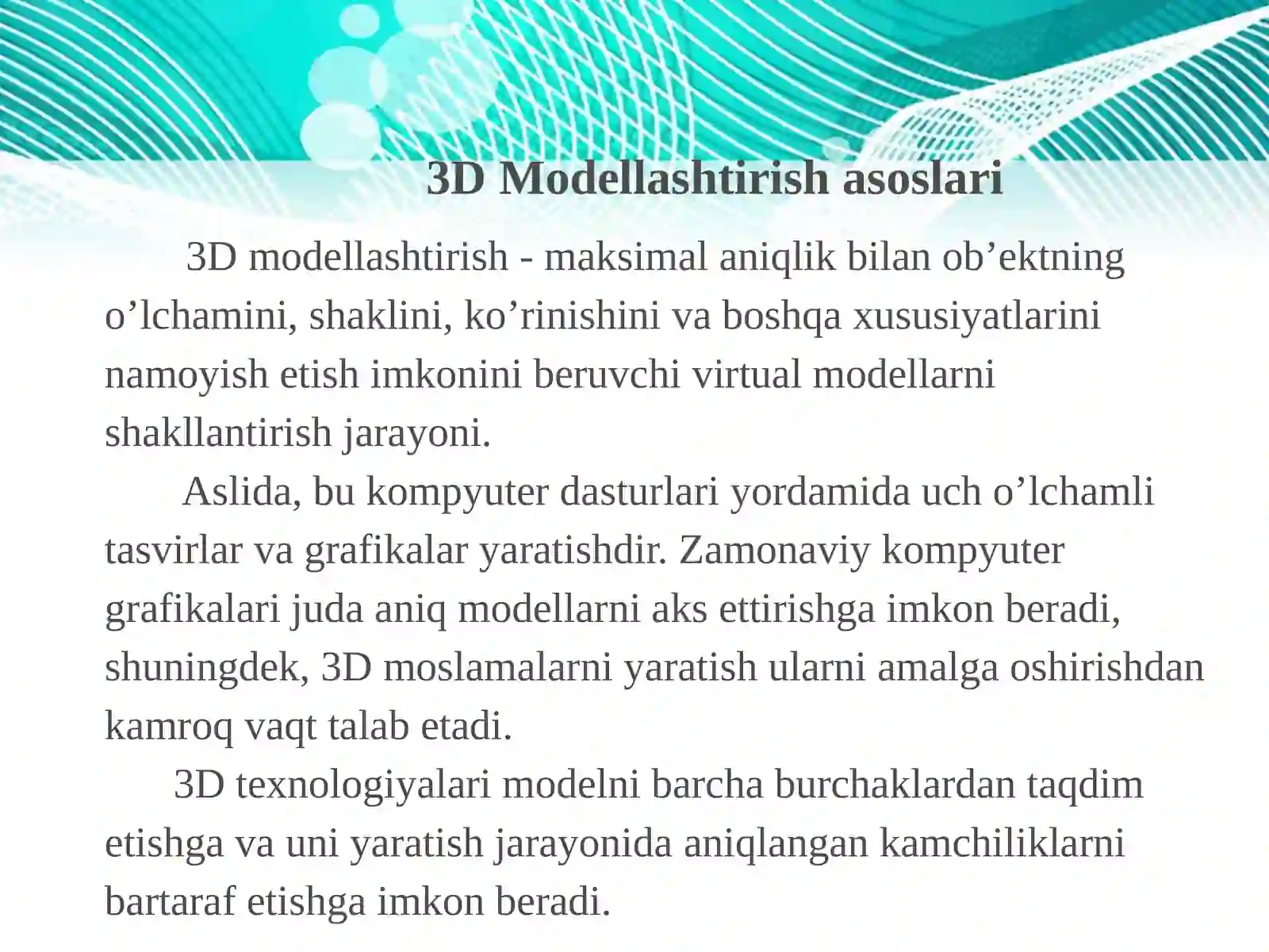 3D modellashtirish asoslari 3