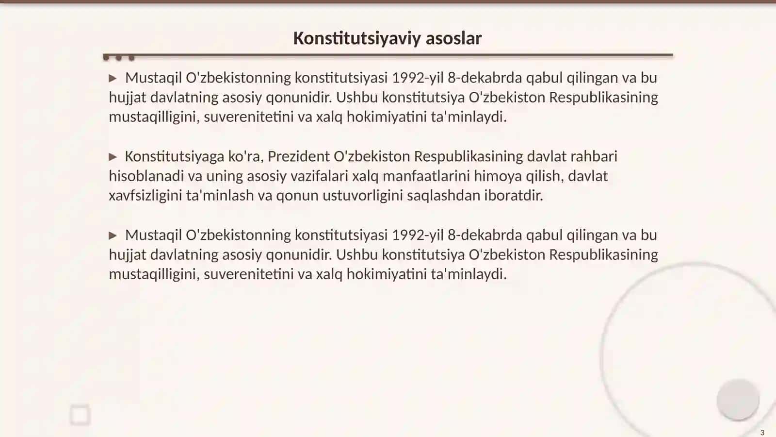 Mustaqil O'zbekiston prezident boshqaruviga oid ma'lumotlar 3