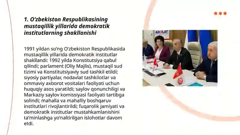 Oʻzbekistonda demokratik,fuqarolik jamiyati asoslarining shakllanishi, amalga oshirilgan siyosiy islohotlar 3