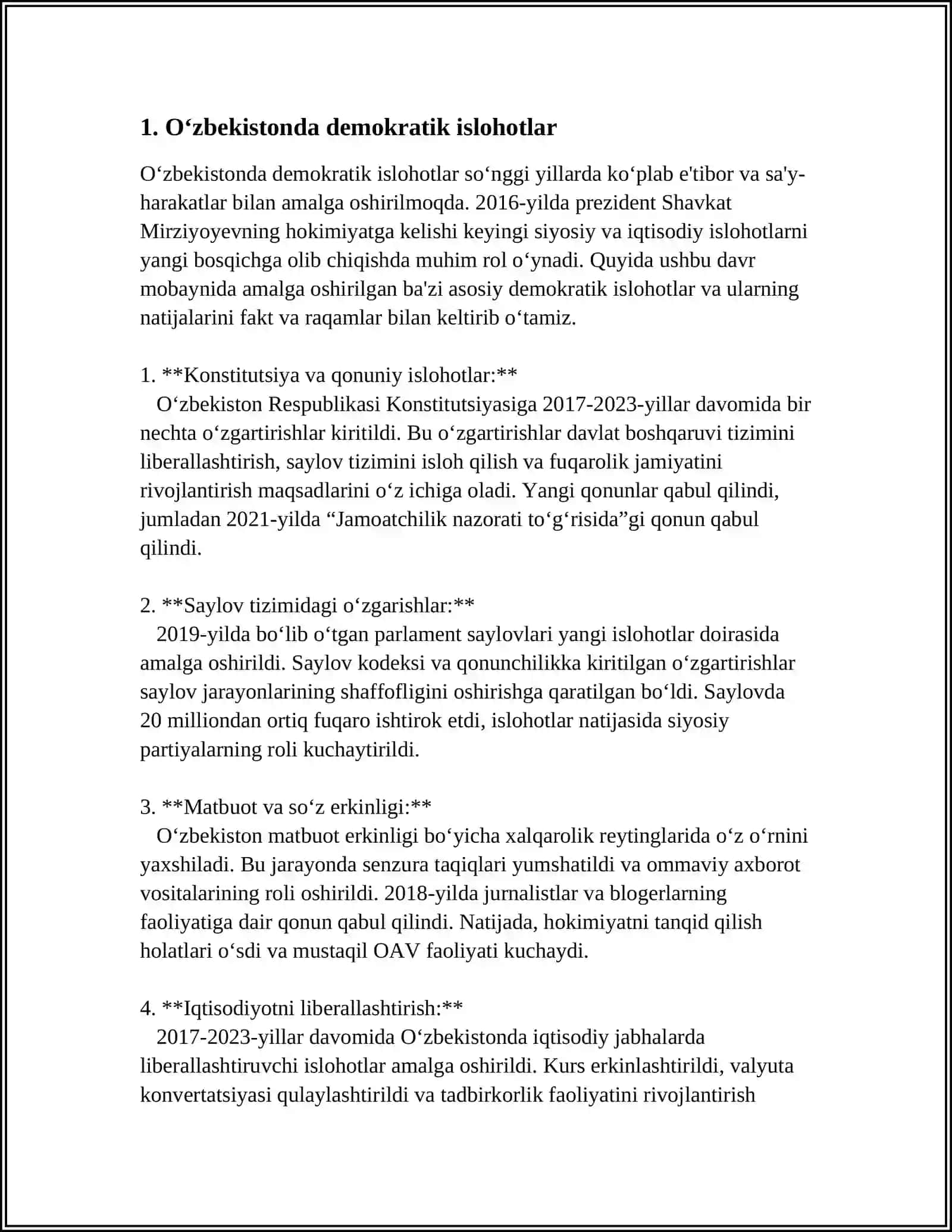 YANGILANAYOTGAN OʻZBEKISTON: ISLOHOTLAR VA OʻZGARISHLAR MAYDONI 3