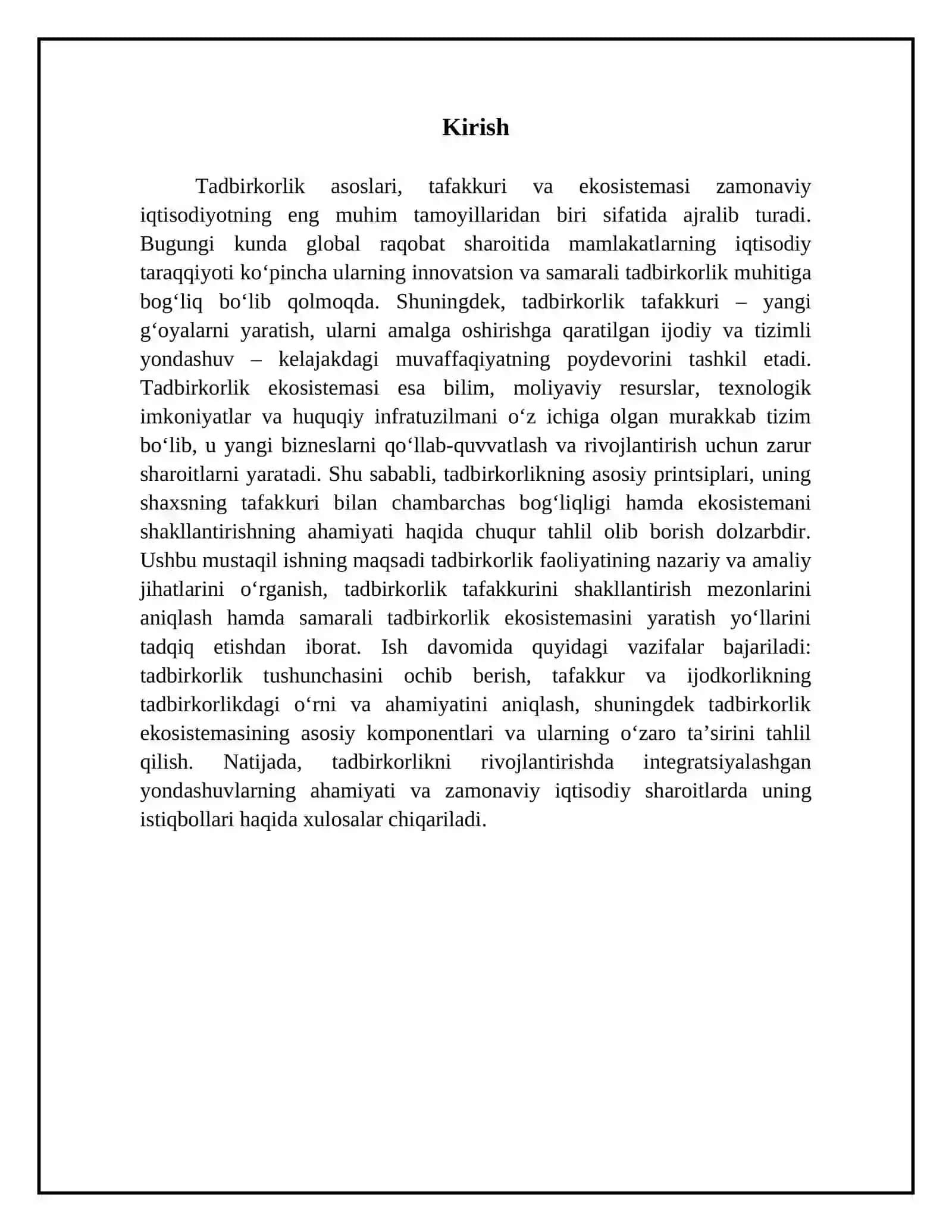 Tadbirkorlik asoslari,tafakkuri va ekosistemasi 3