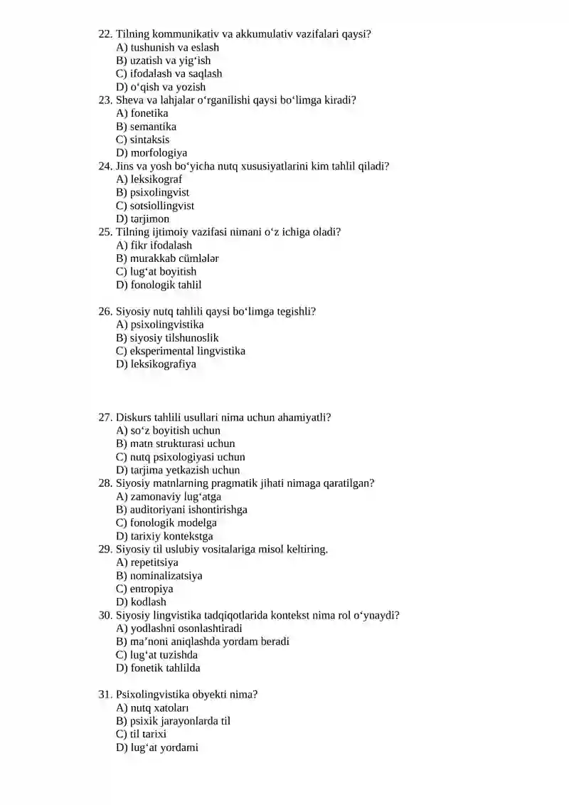 Amaliy tilshunoslik fanidan test savollari 3