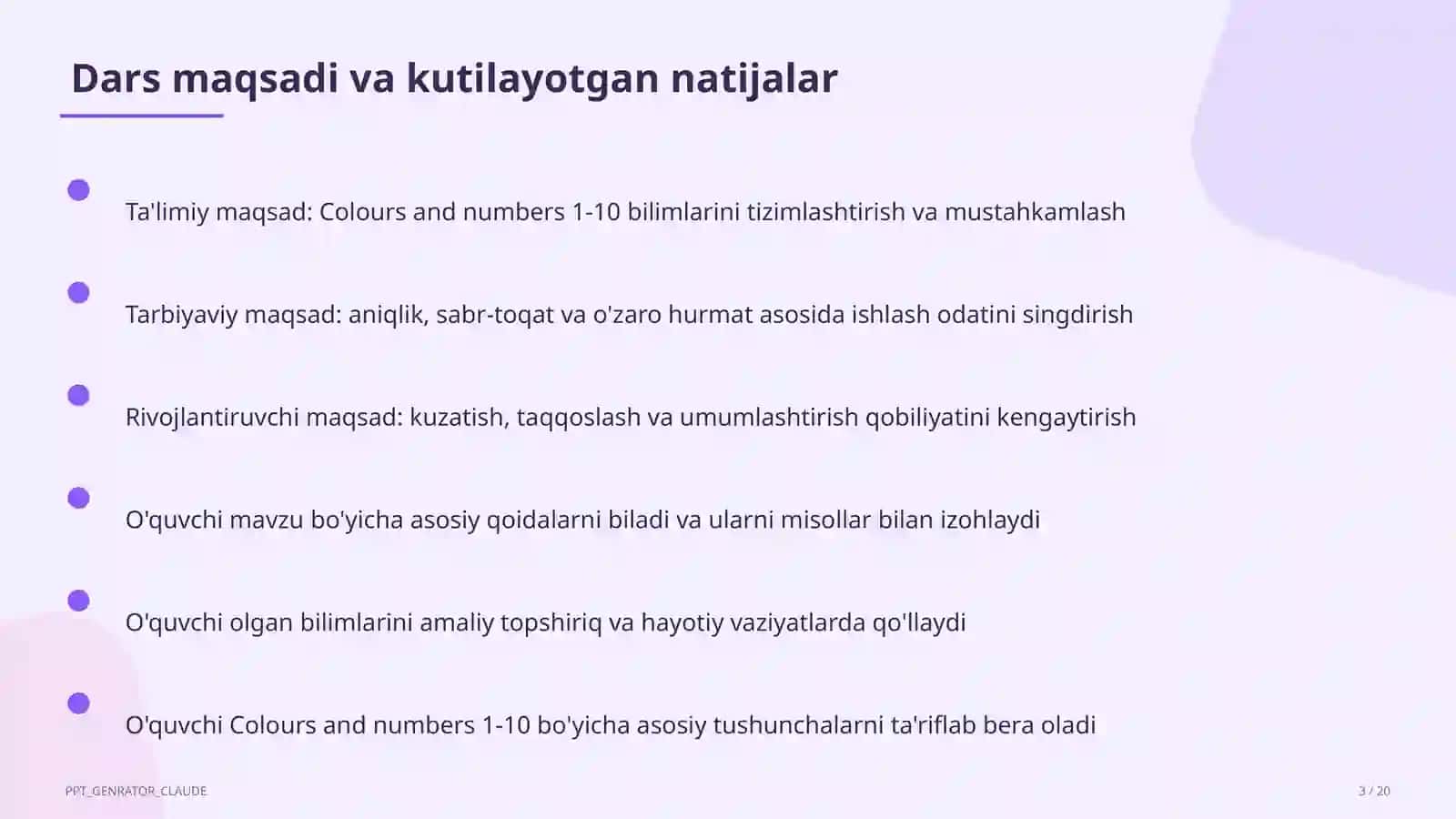 Colours and numbers 1-10 (1-sinf) 3