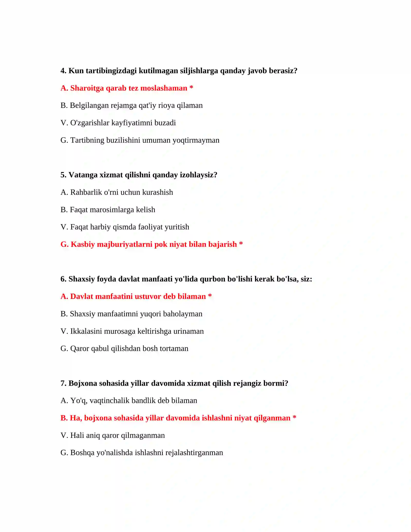 Bojxona rasmiylashtiruvi testlari 3