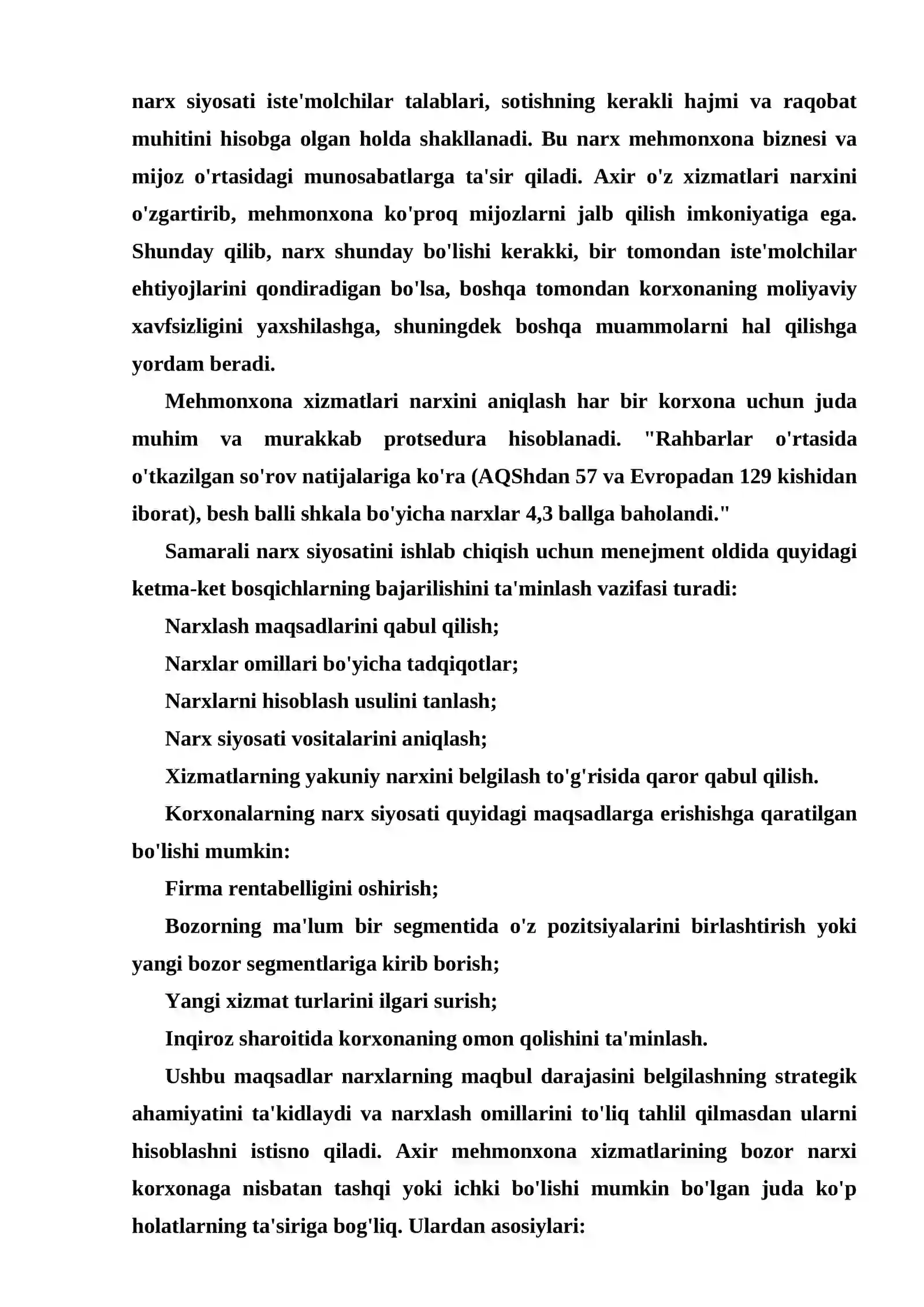 Mehmonxona biznesida narxlashtirish siyosatini amalga oshirish 3