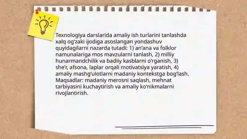 Texnalogiya darslarida amaliy ish turlari 3