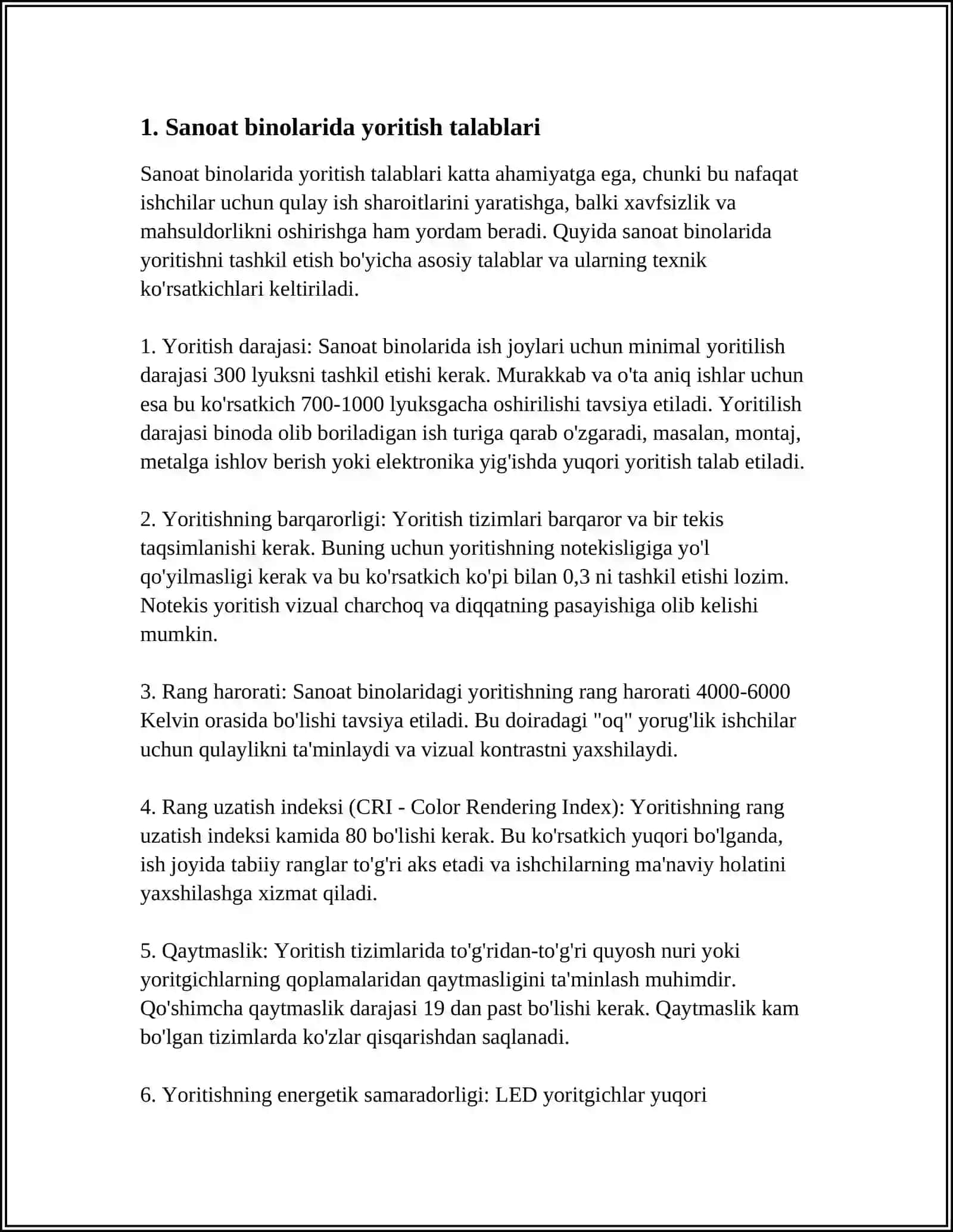 SANOAT BINOLARINING YORITILISHIGA QOʻYILADIGAN TALABLAR 3