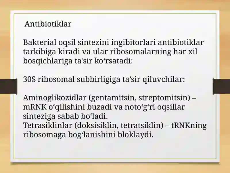Oqsil biosentizi ingibitorlari (dori vositalari,preparatlar va bakterial toksinlar) 3