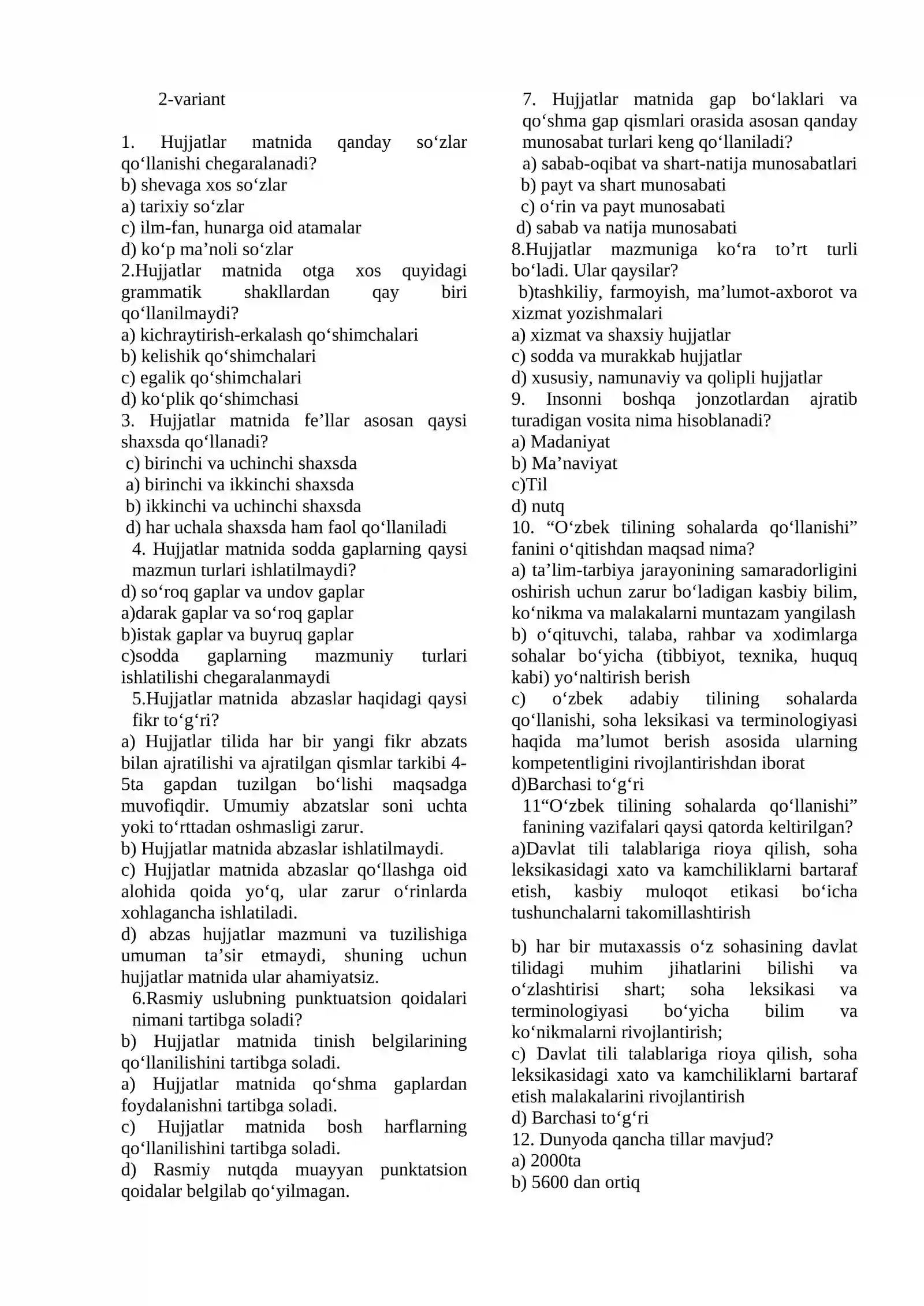 ona tili test 3