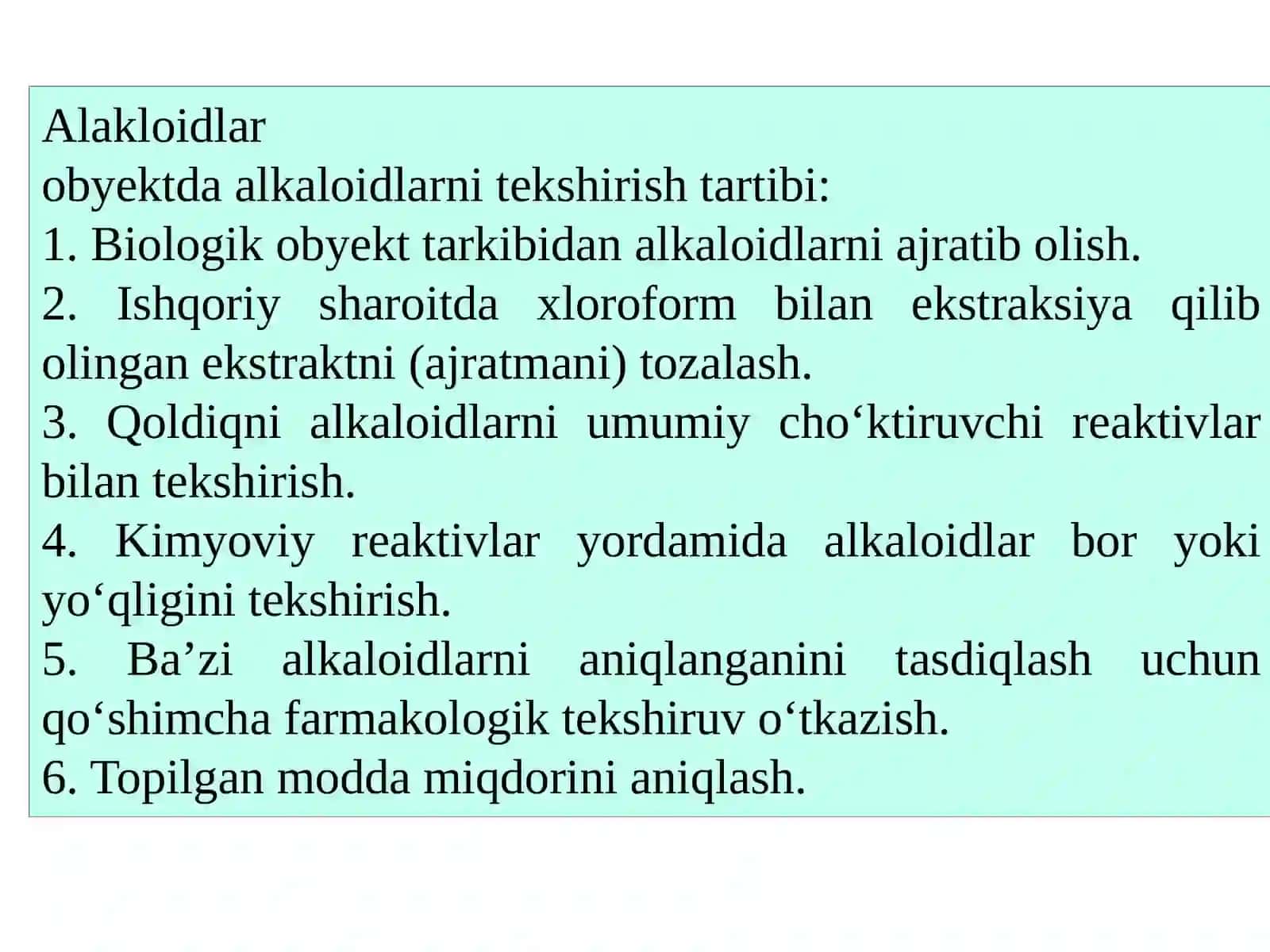 Alkaloidlarni umumiy cho‘ktiruvchi va rang hosil qiluvchi reaktivlar 3