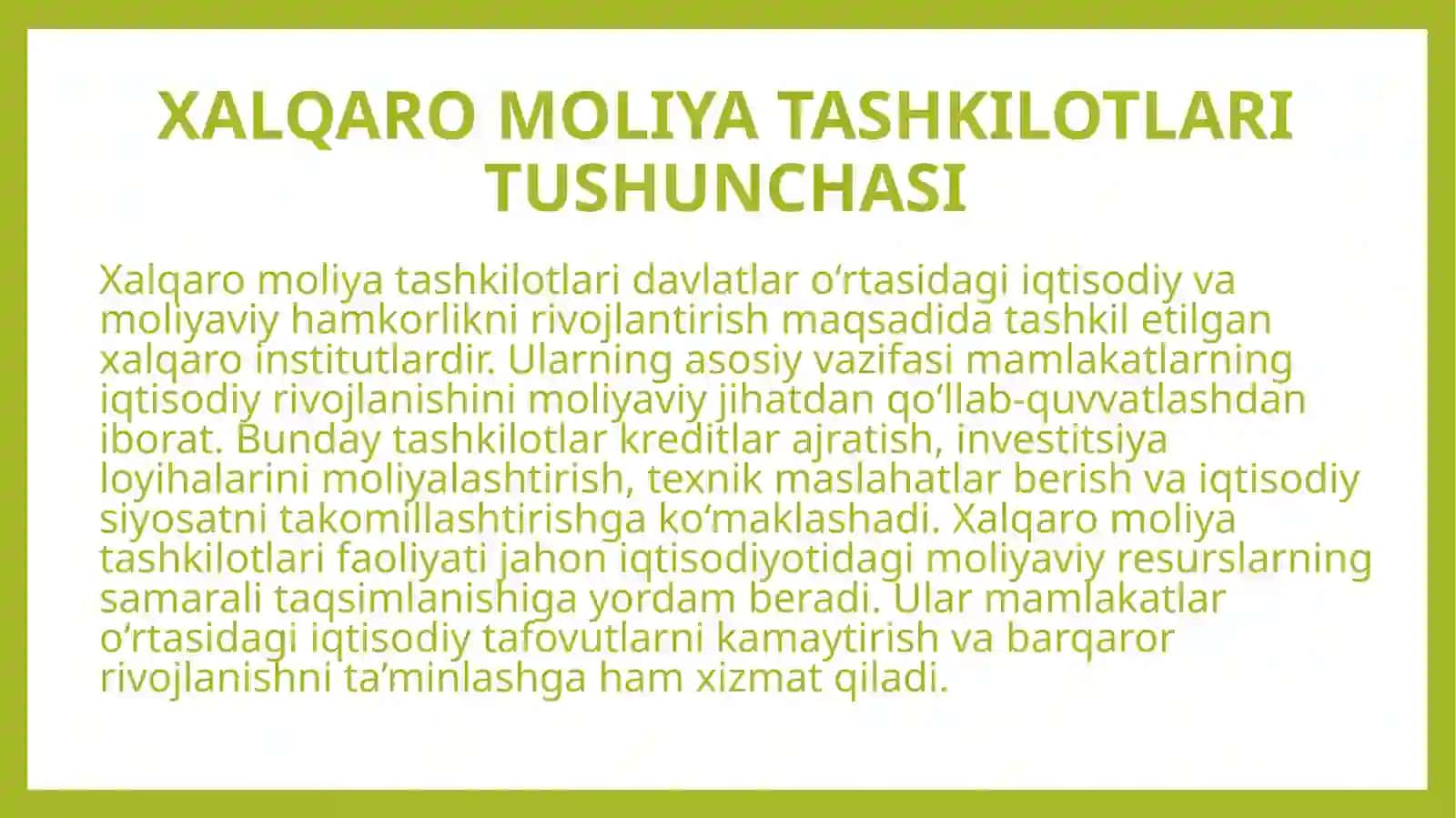 Xalqaro moliya tashkilotlari va ularning xalqaro moliyaviy munosabatlardagi o‘rni 3