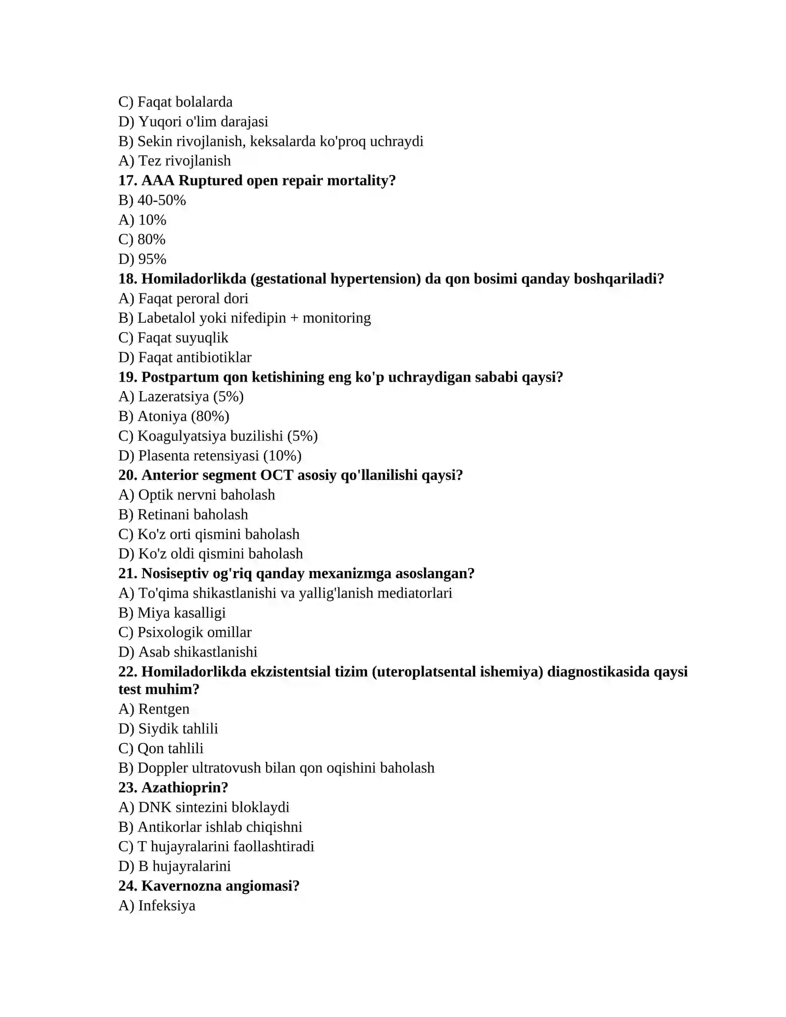 Tibbiyot test javoblari 3