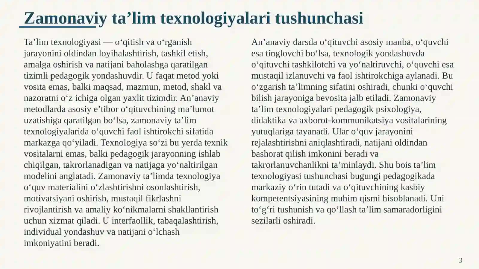ZAMONAVIY TA’LIM TEXNOLOGIYALARI VA ULARNING PEDAGOGIK SAMARADORLIGI 3