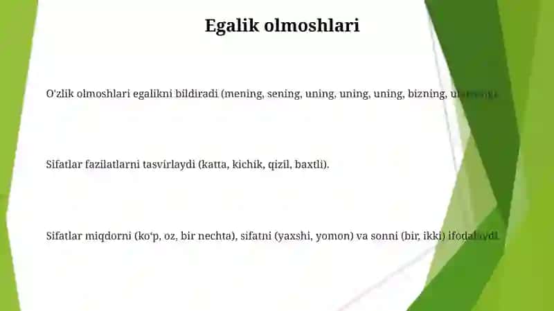 Sifat so'z turkumi. Sifatning ma'no turlari 3