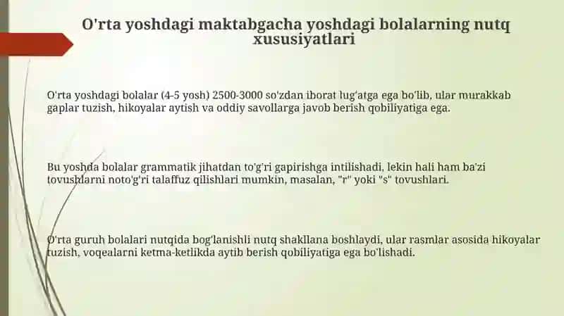 O'rta yoshdagi bolalar nutqini oʻstirishning vazifalari, metodlari va vositalari 3