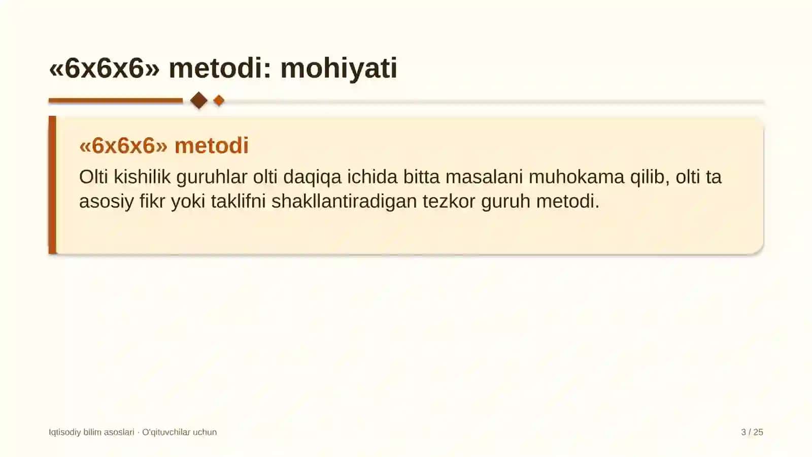 iqtisodiy bilim asoslari darslarida 6x6x6 metodidan foydalanish 1524 3