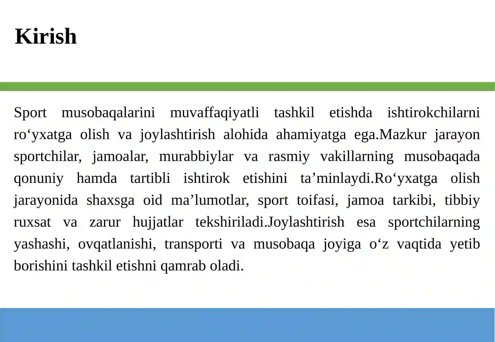 Sport musobaqalarida ishtirokchilarni ro‘yxatga olish va joylashtirish tartibi 3