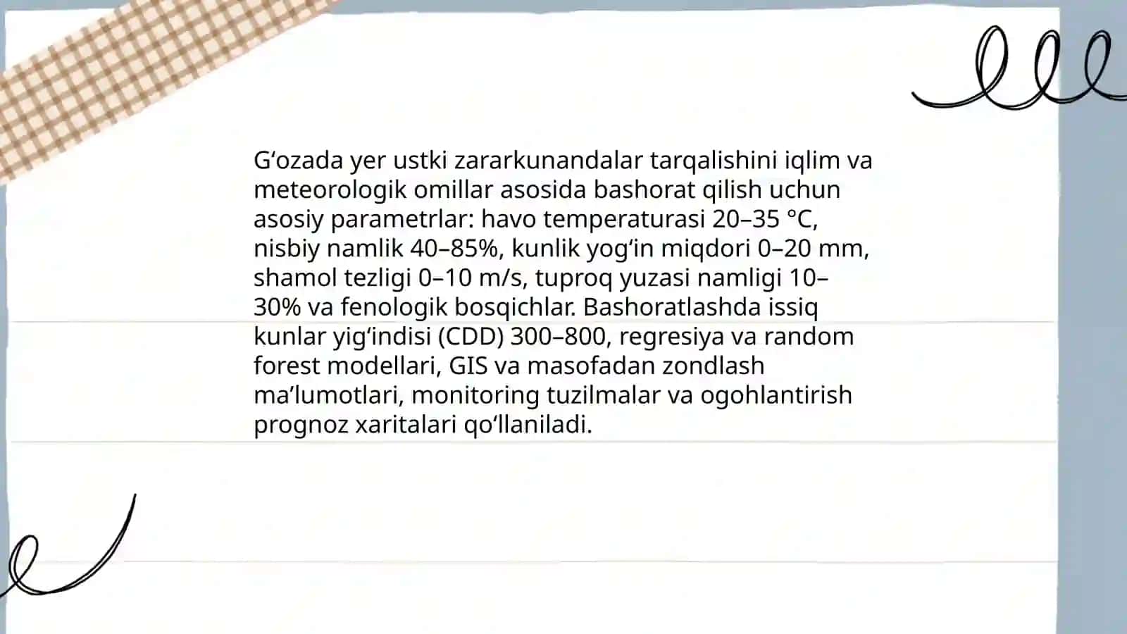 Gʻozani yer ustki va yer ostki zararkunandalarni tarqalishi va kopayishini bashorat qilish 3