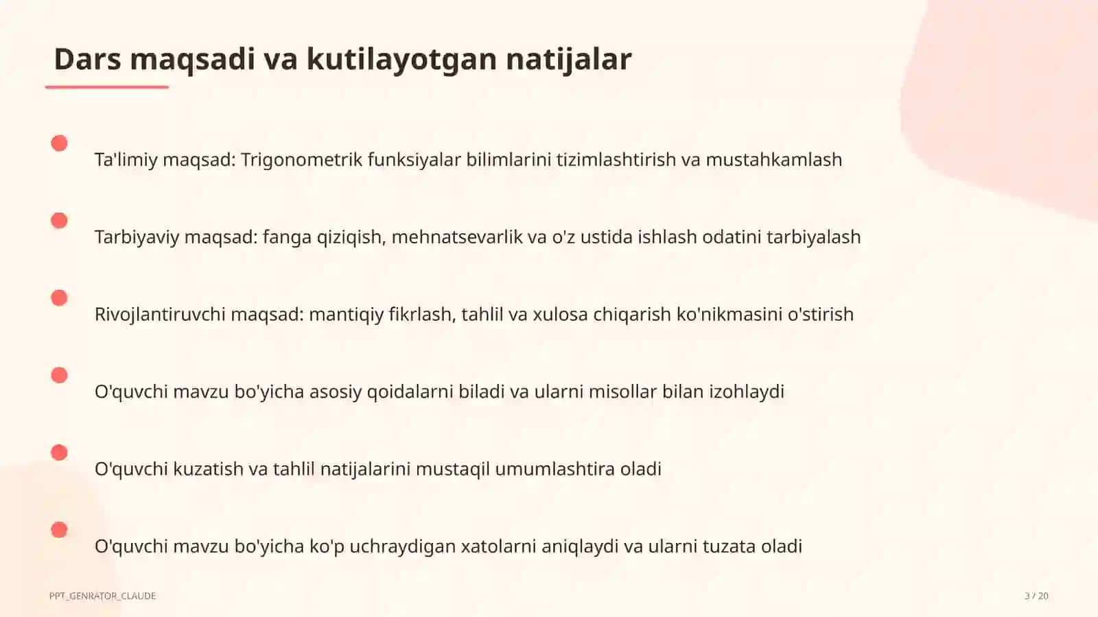 Trigonometrik funksiyalar (10-sinf) 3