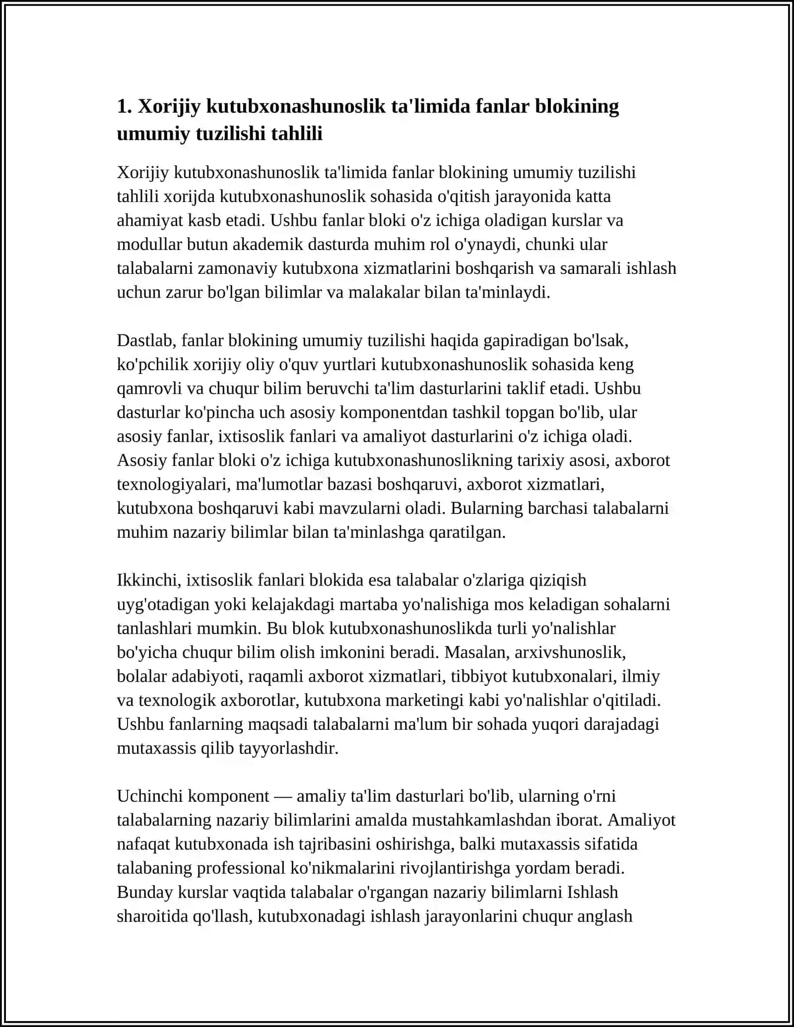 XORIJDA KUTUBXONASHUNOSLIK SOHASINI O'QITISHDA FANLAR BLOKI TAHLILI 3
