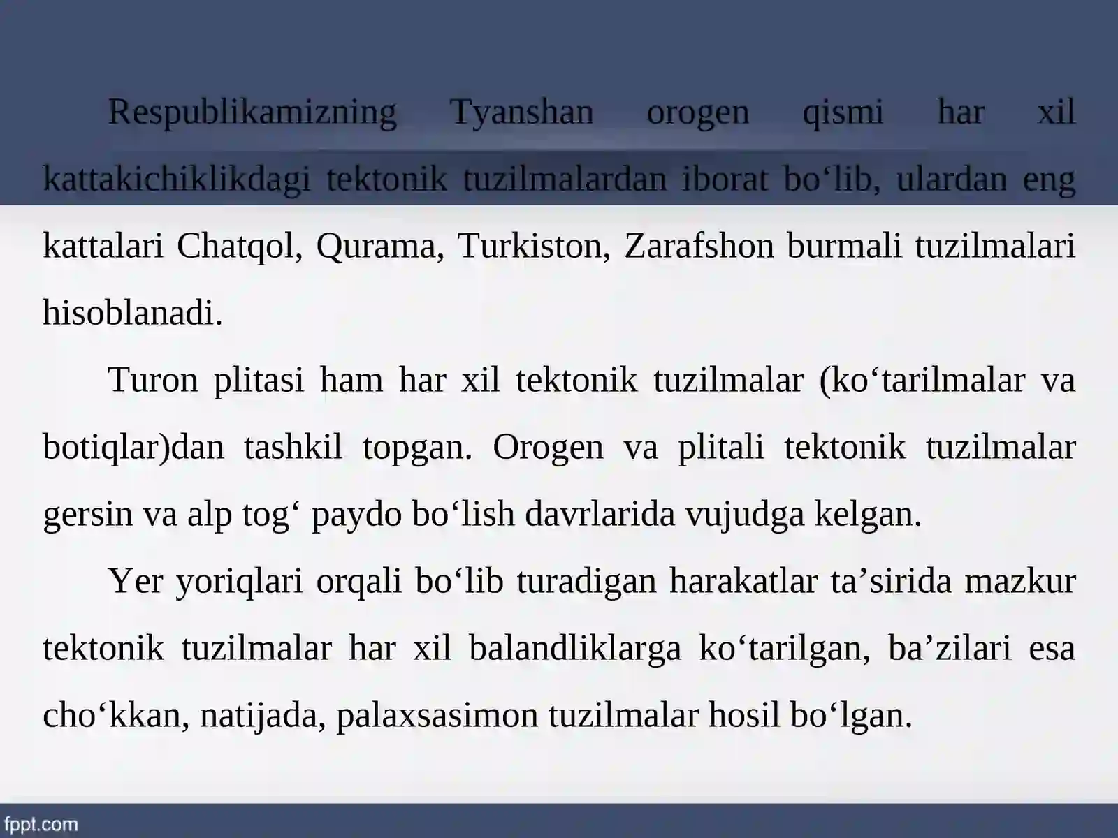 Geologik tuzilishi va yer yuzasining taraqqiyoti 3