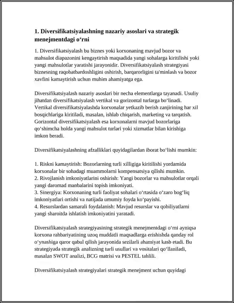 STRATEGIK MENEJMENTDA DIVERSIFIKATSIYALASH MOHIYATI VA ZARURATI 3