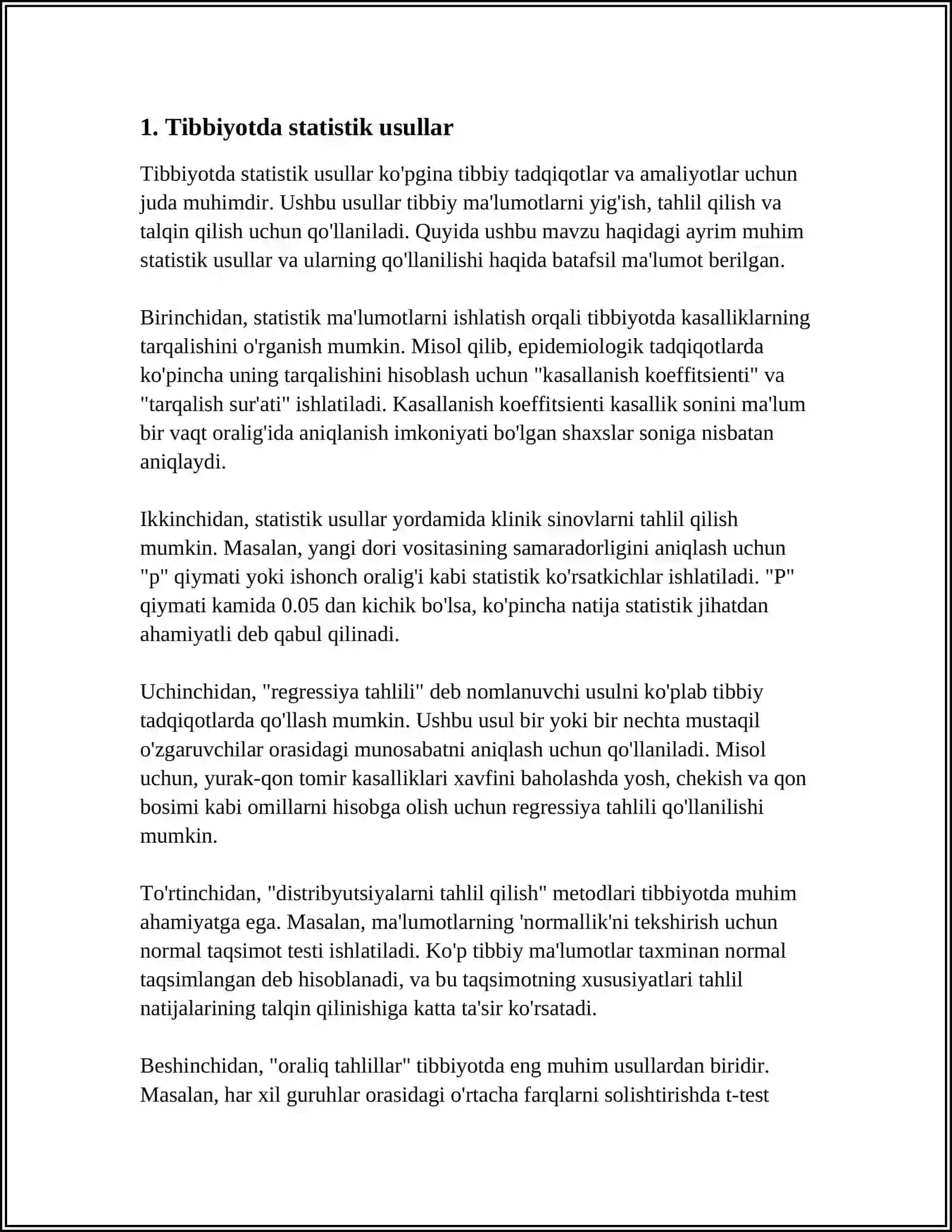 TIBBIYOT XODIMLARINING PROFESIONAL FAOLIYATIDA MATEMATIK METODLARNI QOʻLLASH 3