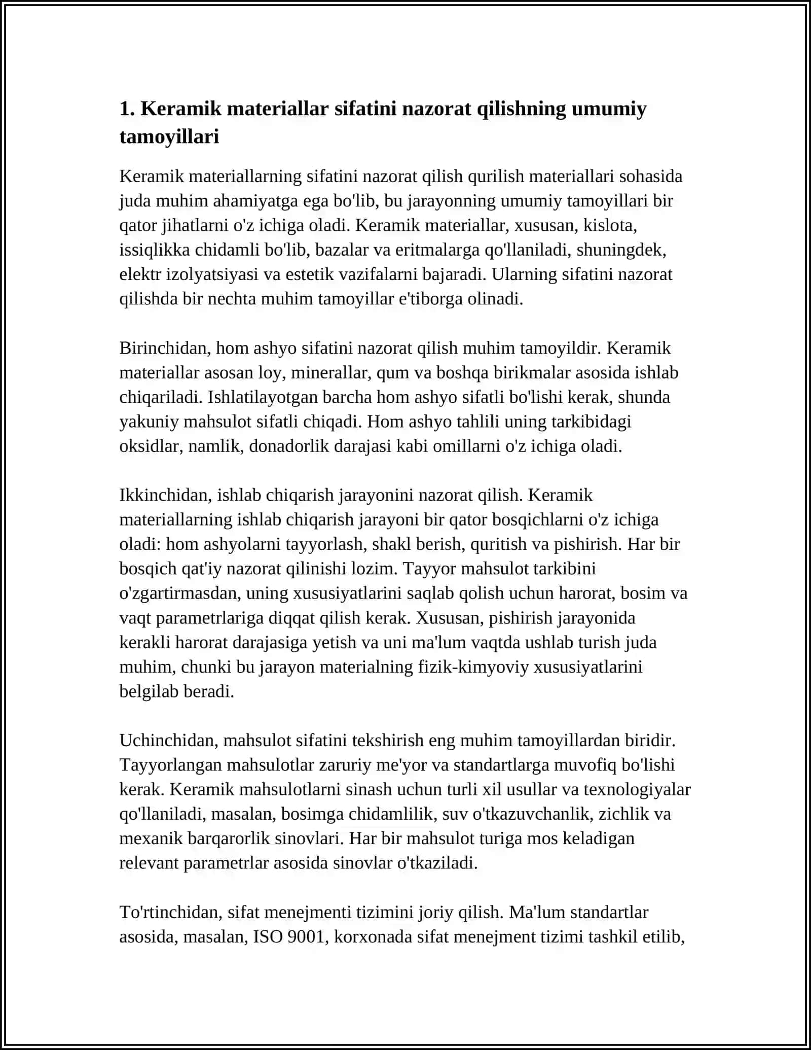 QURILISH MATERIALLARI SIFATINI NAZORAT QILISH " KERAMIK MATERIALLAR" 3