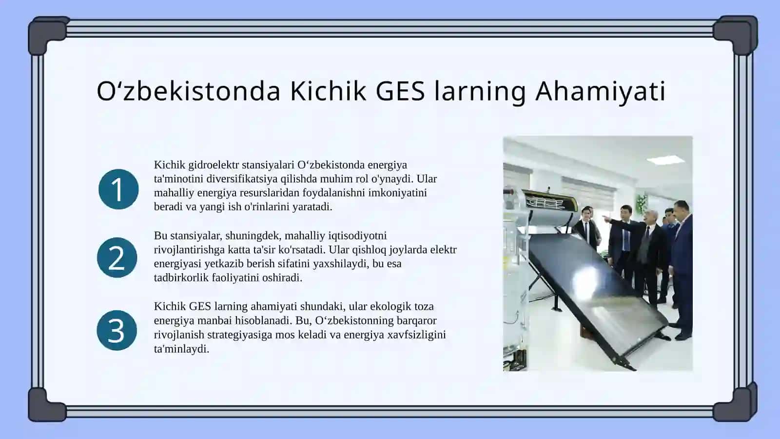 OʻzbekistondakichikGES lar. Kichik GESlarningishlashprinsipi 3