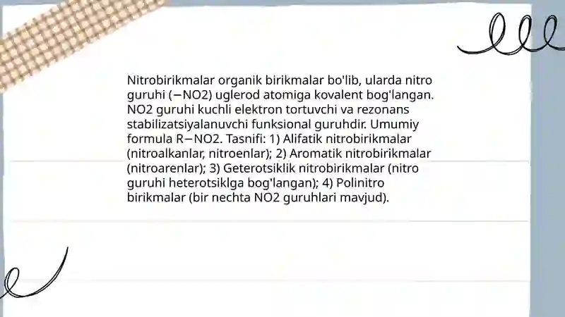 Nitrobirikmalar va aminlarning olinishi va xossalari 3