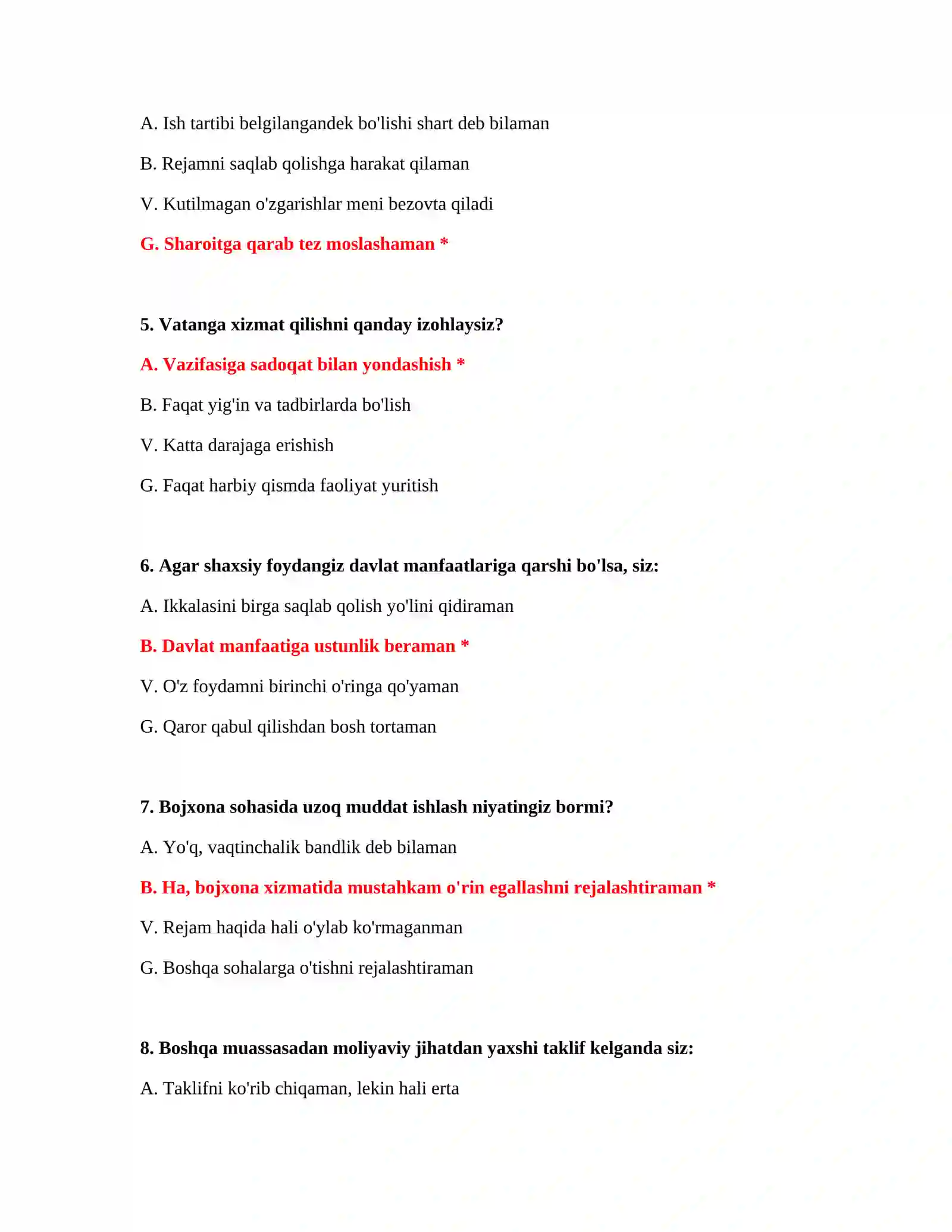 Bojxona test savollari 3