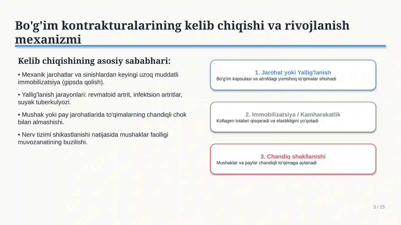 BO‘G‘IMLAR KONTRAKTURASI VA ANKILOZLARI. OYOQ PANJASINING STATIK DEFORMATSIYALARI | 15 SLAYDLI TIBBI 3