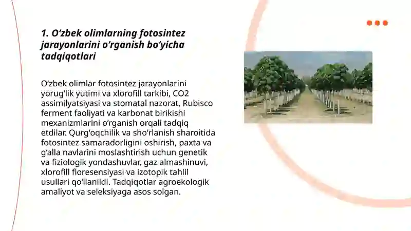 Oʻsimliklar fiziologiyasiga hissa qoʻshgan oʻzbek olimlarining olib borgan ilmiy tadqiqot ishlari 3