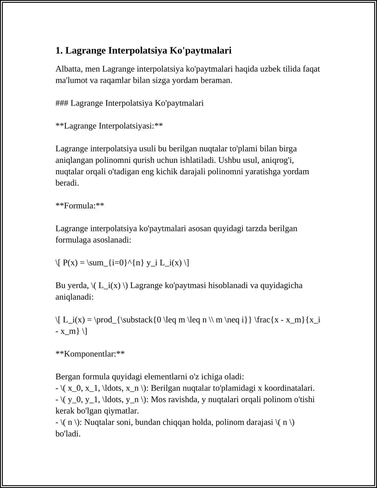 JADVAL KO'RINISHIDA BERILGAN FUNKSIYALARNI LAGRANJ, NYUTON INTERPILATSION KO'PHADLARIHAMDA SPLAYN FUNKSIYALAR BILAN INTERPOLYATSIYALASH 3